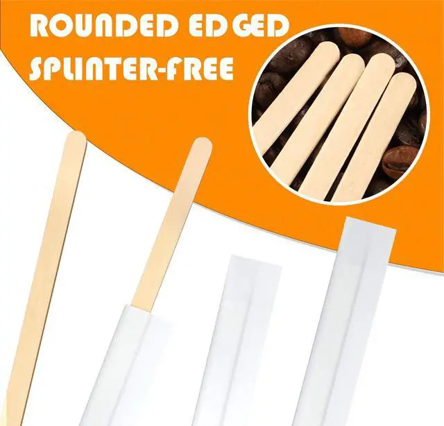 Alt view image 3 of 7 - 1000Pcs Disposable Wood Coffee Stir Sticks Stirrers Individually Paper Wrapped Coffee Tea Beverage Stirrers Stirrings 5.5 Inch,140mm