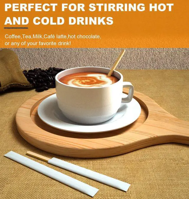 Alt view image 4 of 7 - 1000Pcs Disposable Wood Coffee Stir Sticks Stirrers Individually Paper Wrapped Coffee Tea Beverage Stirrers Stirrings 5.5 Inch,140mm