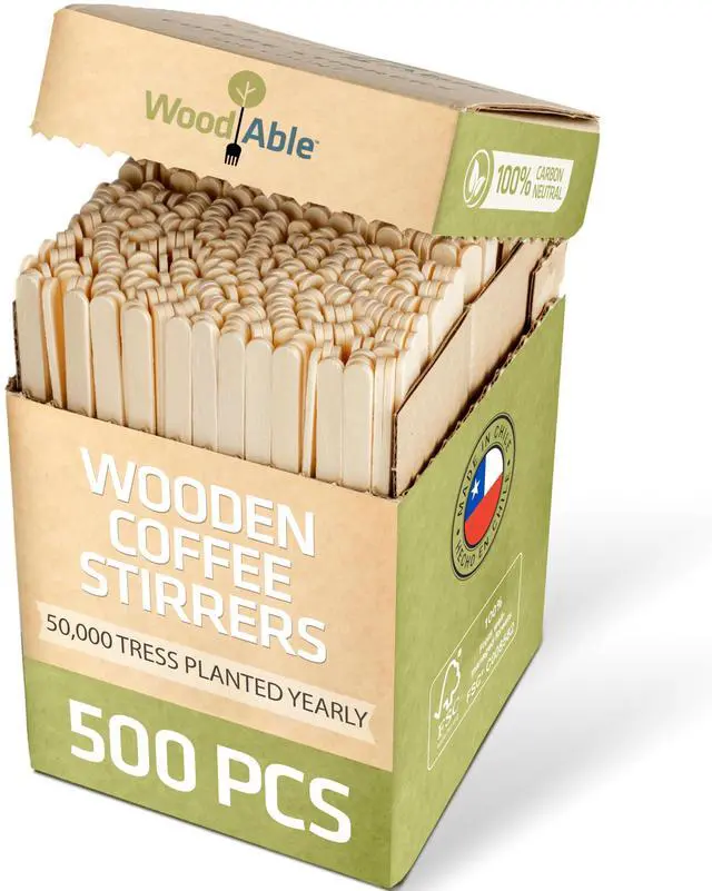 Main image of 5.5 Inch Wooden Coffee Stirrers, 500 Count, Disposable & Compostable Wood Coffee Stick Stirrers | Eco-Friendly, Sustainable, Organic, Biodegradable, Vegan-Friendly Coffee Station Supplies