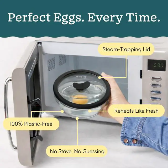 Alt view image 5 of 7 - 2-Pack (2-Cup) Glass Microwave Egg Cooker - BPA Free & Plastic Free Microwave Egg Poacher - Meal Prep & Cookware | Stackable Airtight Nontoxic Storage Container with Vented Lid (Frosted)