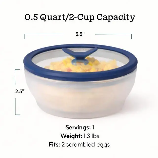 Alt view image 2 of 7 - 2-Pack (2-Cup) Glass Microwave Egg Cooker - BPA Free & Plastic Free Microwave Egg Poacher - Meal Prep & Cookware | Stackable Airtight Nontoxic Storage Container with Vented Lid (Frosted)