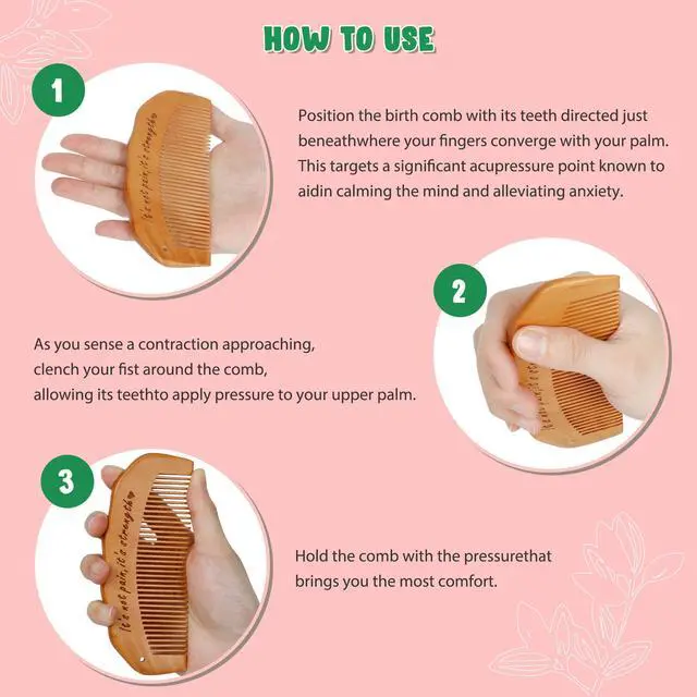 Alt view image 5 of 7 - Birth Comb for Women Labor, Hospital Bag Must Haves for Pregnant Mom, Wooden Labor comb Natural Labor and Delivery Essentials, New Mom Gifts Birthing Comb