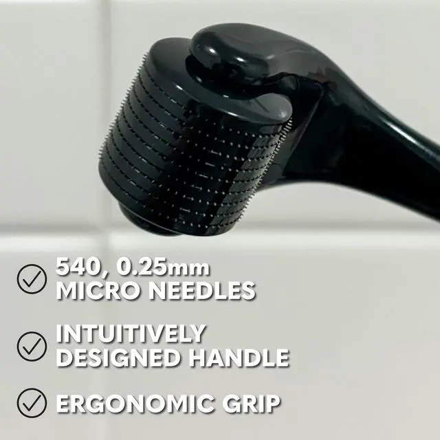 Alt view image 4 of 7 - Derma Roller for Face, Body and Scalp - Microneedling for Men and Women with 540 Titanium Microneedles - Beard Roller & Micro Needling Scalp Hair - Black