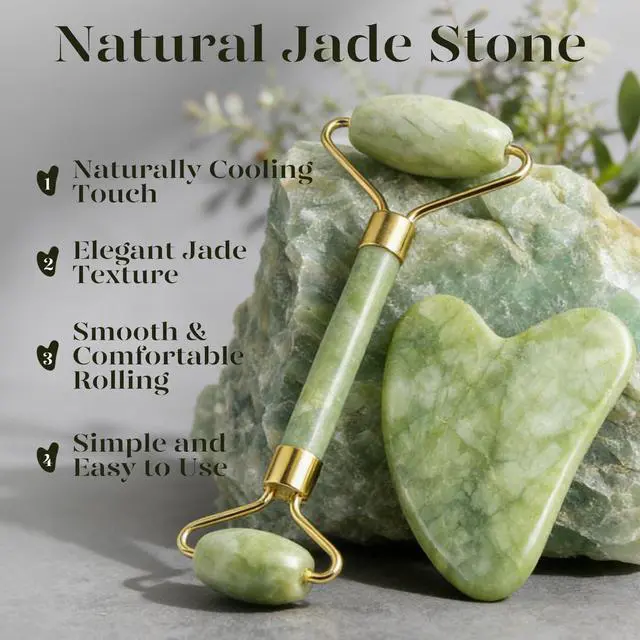 Alt view image 2 of 7 - IcyMe Gua Sha & Jade Roller Set, Cooling Face Roller & Guasha Tool for Face Depuffing, Facial Sculpting & Jawline Definition, Smooth Rolling Skincare Tools Gifts for Women & Men Green