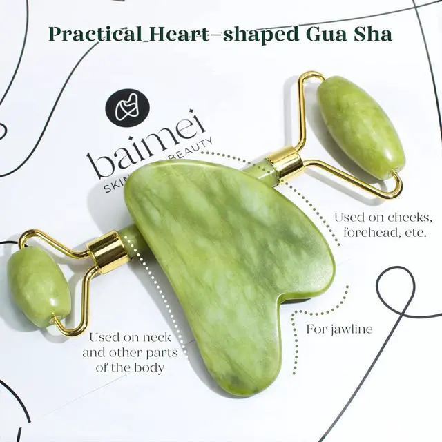 Alt view image 3 of 7 - IcyMe Gua Sha & Jade Roller Set, Cooling Face Roller & Guasha Tool for Face Depuffing, Facial Sculpting & Jawline Definition, Smooth Rolling Skincare Tools Gifts for Women & Men Green