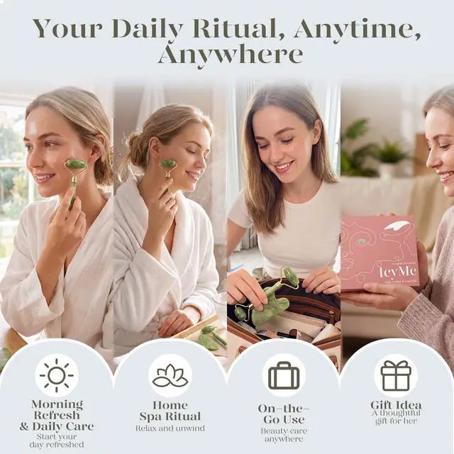 Alt view image 5 of 7 - IcyMe Gua Sha & Jade Roller Set, Cooling Face Roller & Guasha Tool for Face Depuffing, Facial Sculpting & Jawline Definition, Smooth Rolling Skincare Tools Gifts for Women & Men Green