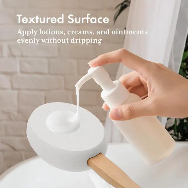 Alt view image 3 of 7 - Lotion Applicator for Back, Feet, 4 Replacement Pads with 17" Curved Handle, Back Sunscreen Applicator for Kids, Elderly, Women, Apply Skin Cream Medicine Moisturizer Tanner, White
