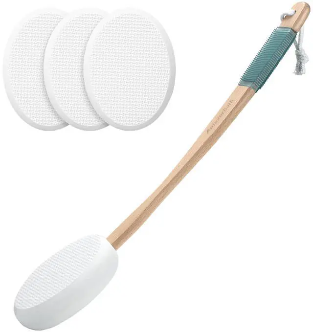 Main image of Lotion Applicator for Back, Feet, 4 Replacement Pads with 17" Curved Handle, Back Sunscreen Applicator for Kids, Elderly, Women, Apply Skin Cream Medicine Moisturizer Tanner, White