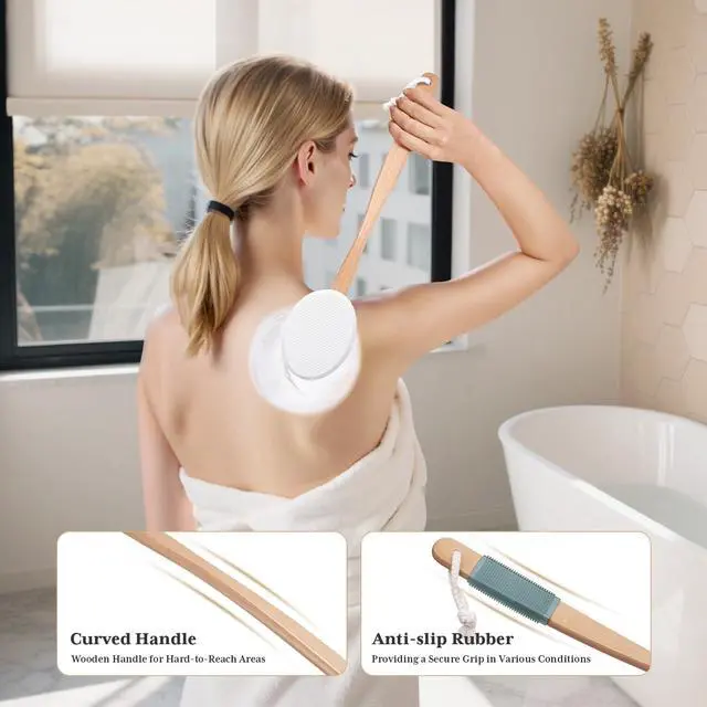 Alt view image 5 of 7 - Lotion Applicator for Back, Feet, 4 Replacement Pads with 17" Curved Handle, Back Sunscreen Applicator for Kids, Elderly, Women, Apply Skin Cream Medicine Moisturizer Tanner, White