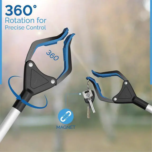 Alt view image 2 of 5 - 2025 Upgrade PowerGrip T9, Grabber Reacher Tool, Wide Jaw, Foldable, Steel Cable, with 96 Grip Points for Firm Grip, 32" with Magnet (Pink, 32 Inch)