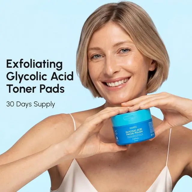 Alt view image 3 of 7 - Glycolic Acid Pads - Toner Pads for Face Cleansing - Exfoliating Pad with Tea Tree Oil, Salicylic Acid & Vitamins E, B3, B5 - Facial Polishes & Peels, Skin Pore Resurfacing & Radiance - 50 Count