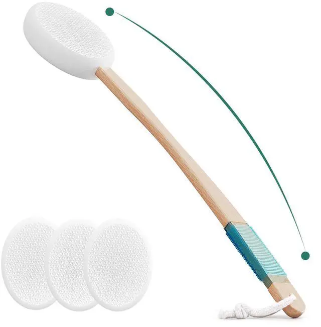 Main image of Lotion Applicator with 4 Replaceable Pads for Back, Self, Elderly, Women - Cream Medicine Applicator with 17" Curved Handle Easy to Target Back and Feet, White