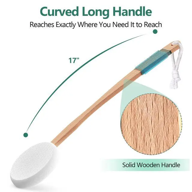 Alt view image 2 of 7 - Lotion Applicator with 4 Replaceable Pads for Back, Self, Elderly, Women - Cream Medicine Applicator with 17" Curved Handle Easy to Target Back and Feet, White