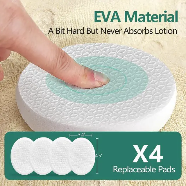 Alt view image 3 of 7 - Lotion Applicator with 4 Replaceable Pads for Back, Self, Elderly, Women - Cream Medicine Applicator with 17" Curved Handle Easy to Target Back and Feet, White
