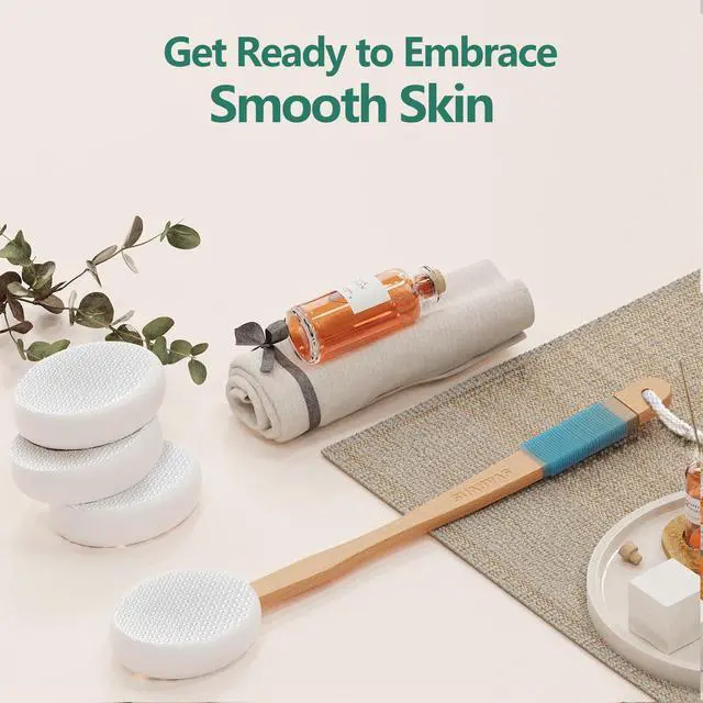 Alt view image 7 of 7 - Lotion Applicator with 4 Replaceable Pads for Back, Self, Elderly, Women - Cream Medicine Applicator with 17" Curved Handle Easy to Target Back and Feet, White