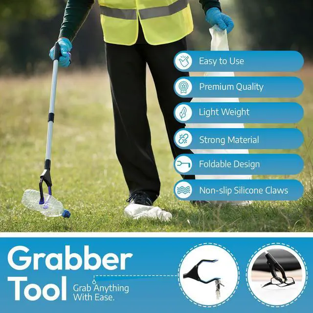 Alt view image 6 of 6 - 2024 Upgrade PowerGrip T9, Grabber Reacher Tool, Wide Jaw, Foldable, Steel Cable, with 96 Grip Points for Firm Grip, 32" with Magnet