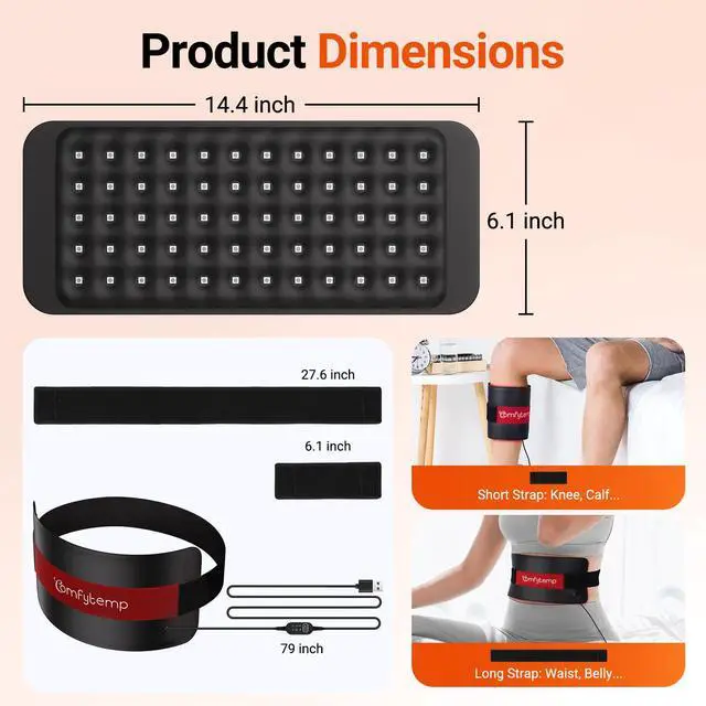 Alt view image 6 of 6 - Red Light Pad for Body, 14.4'' x 6.1'' Near Infrared Light Wrap, Wearable Flexible Soft Light Pad for Back Knee Joint Muscle, 660nm & Invisible 850nm(Corded)
