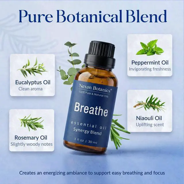 Alt view image 5 of 7 - Breathe Essential Oil Blend 30 ml - Breath Sinus Relief with Menthol Oils - for Humidifiers, Diffusers, and Aromatherapy -