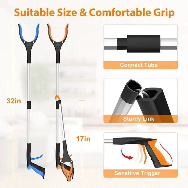 Alt view image 5 of 7 - 32" Grabber Reacher Tool, 2-Pack Foldable Reacher Grabber Pickup Tool with 360° Rotating Jaw & Magnet, Trash Picker Upper Grabber, Lightweight Grabbers for Seniors Heavy Duty