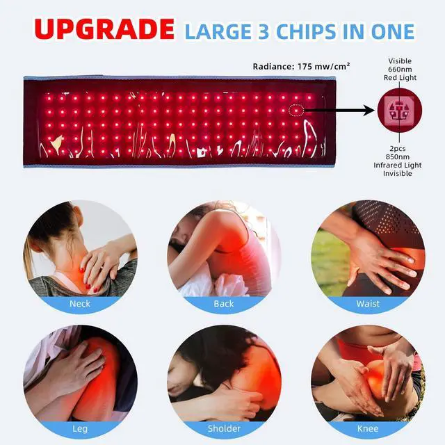 Alt view image 3 of 7 - Red Light Therapy, Infrared Light Therapy for Body Waist Back Shoulder Leg Knee Muscle Relief, LED 3 Chips in 1 660nm 850nm Wearable Large Red Light Belt with Timer Remote, Ideal Gift for Woman Man