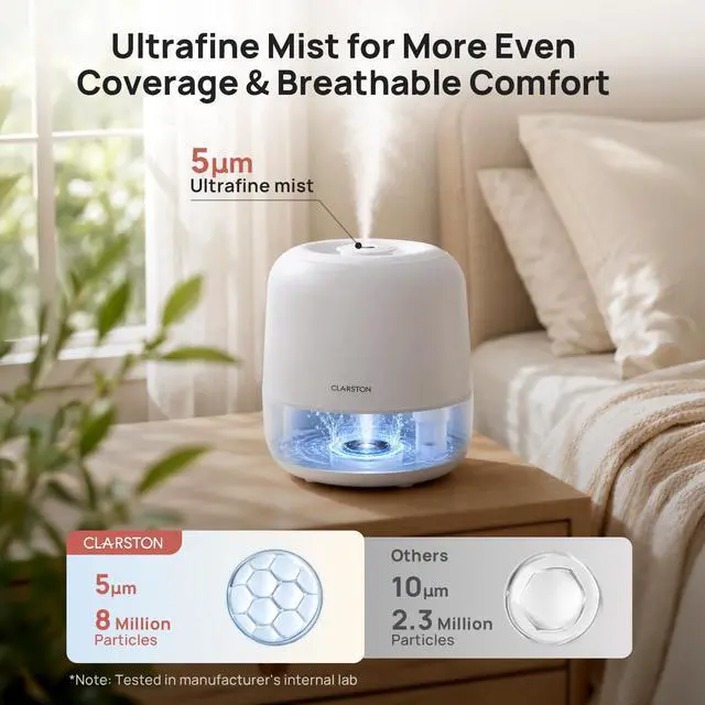 Alt view image 3 of 7 - 2L Cool Mist Humidifier for Bedroom with 360° Adjustable Nozzle, High and Low Mist Levels, Ultra-Low Noise, Light-Off, No BPA, Auto Shut Off, Ideal Baby Humidifier with Easy Top Filling