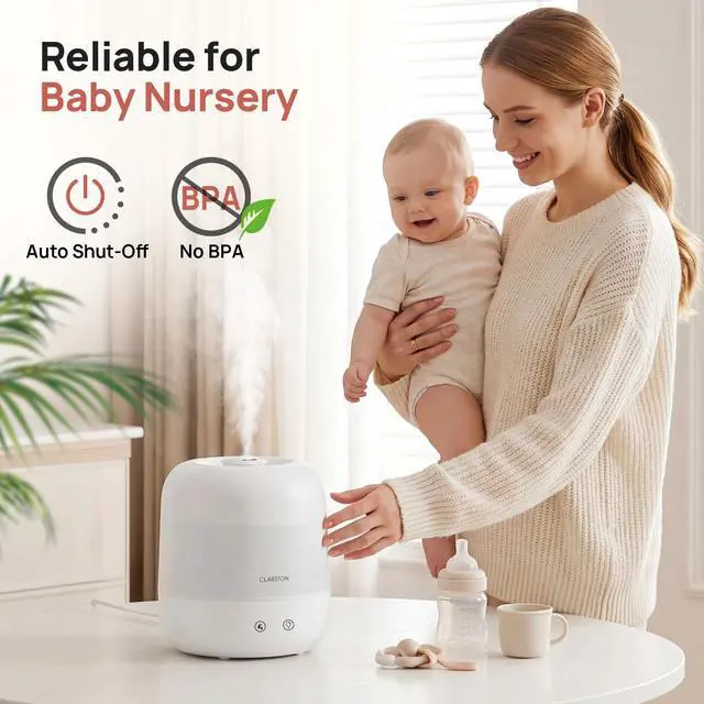 Alt view image 5 of 7 - 2L Cool Mist Humidifier for Bedroom with 360° Adjustable Nozzle, High and Low Mist Levels, Ultra-Low Noise, Light-Off, No BPA, Auto Shut Off, Ideal Baby Humidifier with Easy Top Filling