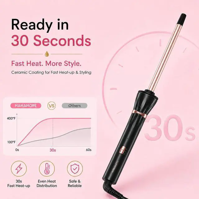 Alt view image 4 of 7 - 3/8 Inch Curling Wand,9mm Tiny Curling Wand,Ceramic Small Barrel Curling Iron with Adjustable Temperature,Fast Heating,for Short & Long Hair