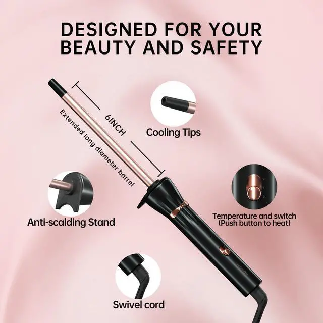 Alt view image 7 of 7 - 3/8 Inch Curling Wand,9mm Tiny Curling Wand,Ceramic Small Barrel Curling Iron with Adjustable Temperature,Fast Heating,for Short & Long Hair