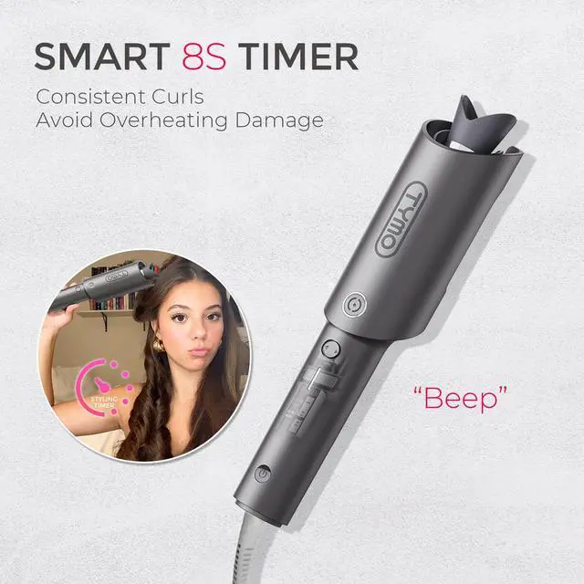 Alt view image 6 of 7 - Automatic Rotating Curling Iron - TYMO CURLPRO Beach Waves Curling Wand, Portable Hair Curler, 500 Million Ionic, Dual Voltage & Lightweight for Travel, Ceramic Coating, 1 Inch, Metallic Gray