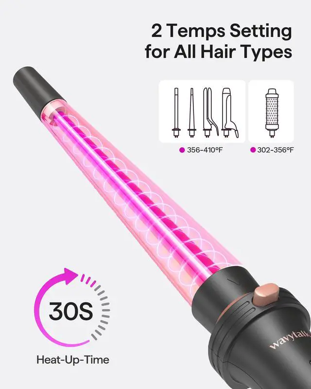 Alt view image 3 of 7 - 5 in 1 Curling Iron Set with Thermal Brush and 4 Interchangeable Ceramic Curling Wands (0.5'-1.25'), Instant Heat Up Hair Curling Iron, Rose Gold