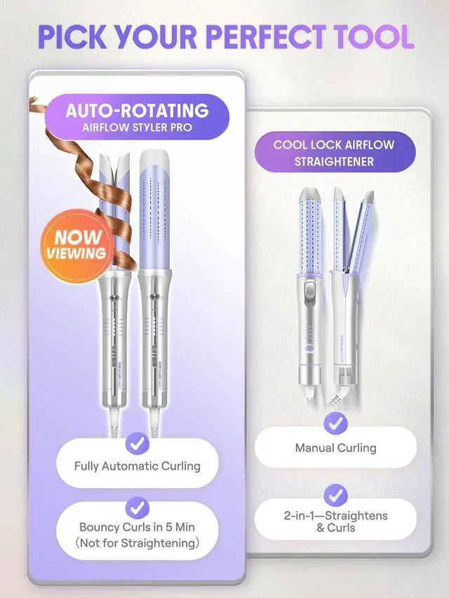 Alt view image 4 of 7 - One Touch Airflow Styler Pro1.25 inch Automatic Rotating 3.0 Cool Air Technology for No-Wait, Curling Iron, Bouncy & Long-Lasting Curls, Zero Burn Risk, 5 Temp Settings