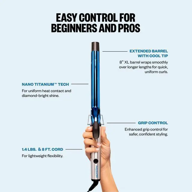 Alt view image 5 of 7 - Nano Titanium 1 inch Curling Iron with Extended Barrel, Professional Spring Hair Curler for Medium to Longer Hair Types