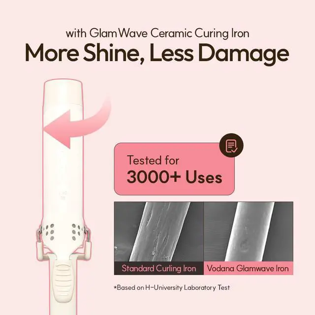 Alt view image 4 of 7 - Professional GlamWave Ceramic Curling Iron, Long-Lasting Natural Curls, Instant Heat, Hair Curler, Curling Wand, Available in USA (1.6 inch, White)