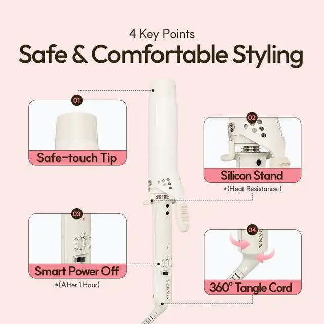 Alt view image 7 of 7 - Professional GlamWave Ceramic Curling Iron, Long-Lasting Natural Curls, Instant Heat, Hair Curler, Curling Wand, Available in USA (1.6 inch, White)