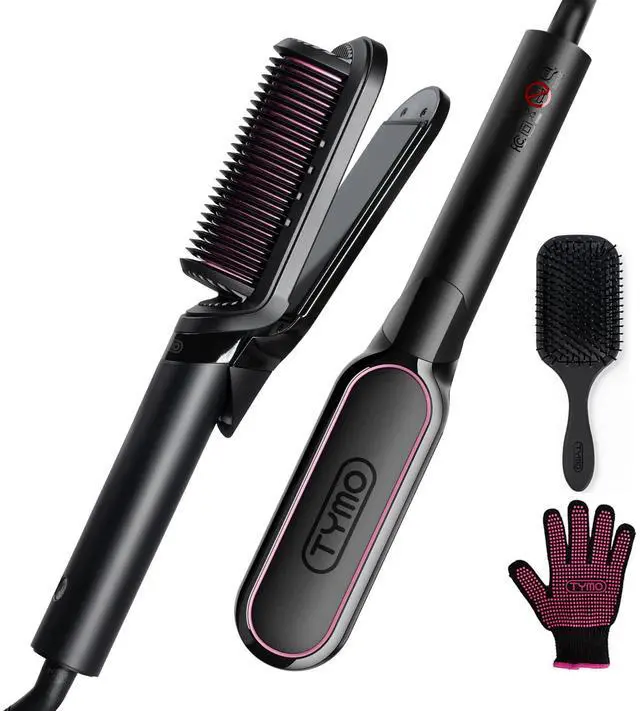 Main image of Flat Iron Hair Straightener Brush 2 in 1, 200M Ions Hair Straighteners for Women, Ceramic Straightening Hot Comb for Anti-Frizz Straights, Waves, Curl, 3X Less Heat Damage, Dual Voltage, Black