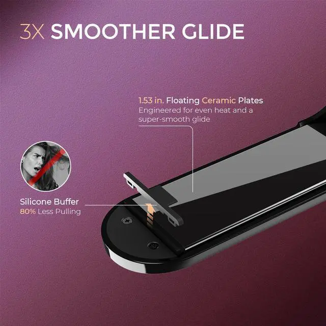 Alt view image 6 of 7 - Flat Iron Hair Straightener Brush 2 in 1, 200M Ions Hair Straighteners for Women, Ceramic Straightening Hot Comb for Anti-Frizz Straights, Waves, Curl, 3X Less Heat Damage, Dual Voltage, Black