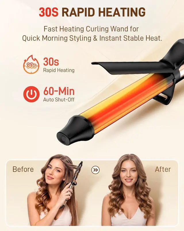 Alt view image 4 of 7 - 1 Inch Curling Iron for Long Hair - Dual Voltage Curling Iron - 6.7" Extra Long Barrel Curling Wand - Ceramic Tourmaline Curling Irons - Professional Hair Curler - 8 Heat Settings to 450°F