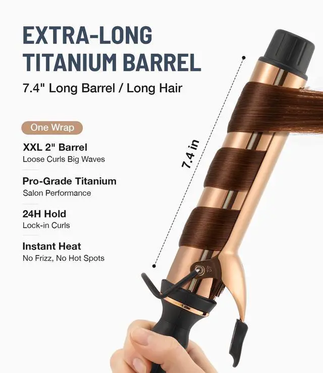 Alt view image 2 of 7 - Titanium 2 Inch Curling IronExtra-Long Barrel for Long Hair, Curling Iron 2 Inch with Dual PTC Heater, 12 Heat Settings Big Barrel Curling Irons, 60 Mins Auto-Off & Dual Voltage
