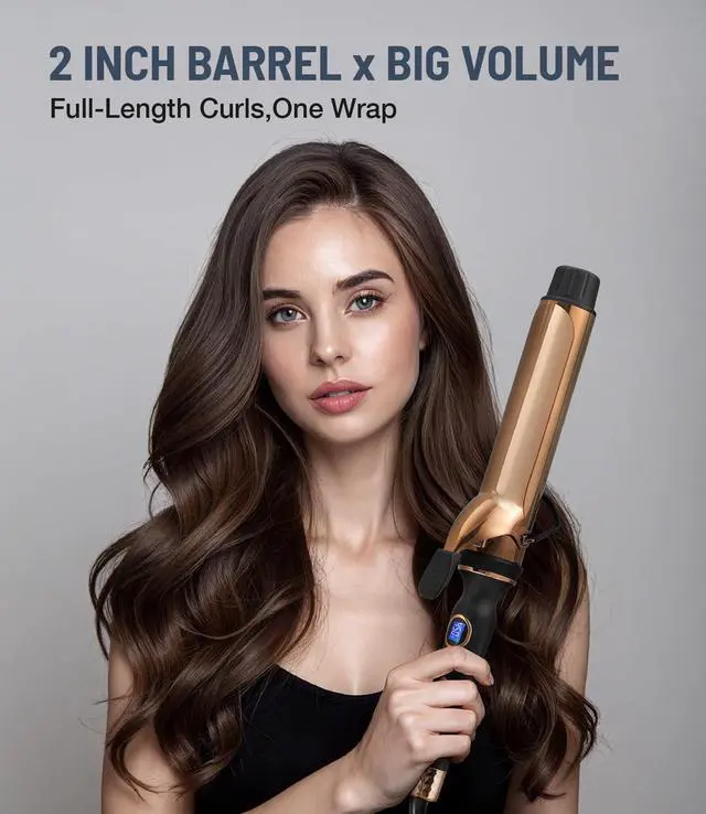 Alt view image 3 of 7 - Titanium 2 Inch Curling IronExtra-Long Barrel for Long Hair, Curling Iron 2 Inch with Dual PTC Heater, 12 Heat Settings Big Barrel Curling Irons, 60 Mins Auto-Off & Dual Voltage