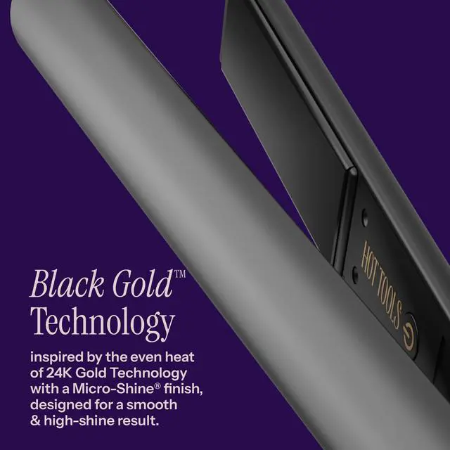 Alt view image 2 of 7 - Black Gold Ionic 1 1/4 Inch Flat Iron, Use as Straightener for Sleek Straight Hair or Use Rounded Edges for Shiny Curls and Waves, Stylist-Preferred