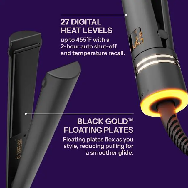 Alt view image 4 of 7 - Black Gold Ionic 1 1/4 Inch Flat Iron, Use as Straightener for Sleek Straight Hair or Use Rounded Edges for Shiny Curls and Waves, Stylist-Preferred