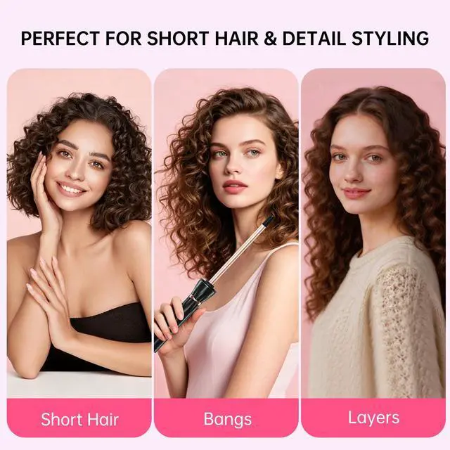 Alt view image 4 of 7 - Small Curling Iron 3/8 Inch, Small Curling Wand with LCD Temperature Display, Skinny Curling Wand for Defined Curls, Adjustable Heat Wand Curler for Short & Long Hair