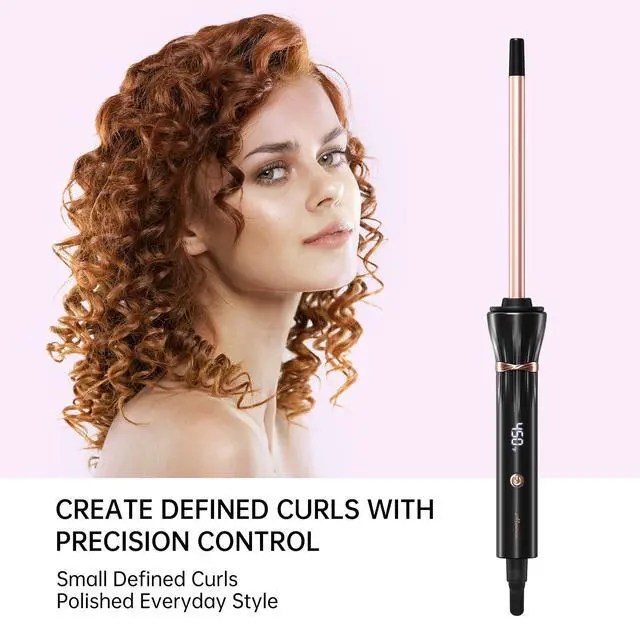 Alt view image 2 of 7 - Small Curling Iron 3/8 Inch, Small Curling Wand with LCD Temperature Display, Skinny Curling Wand for Defined Curls, Adjustable Heat Wand Curler for Short & Long Hair