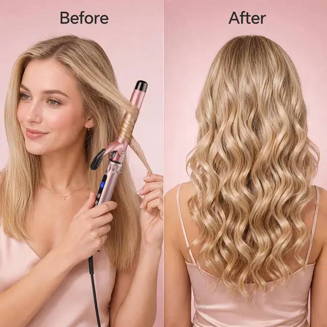 Alt view image 3 of 7 - Hair Curling Wand 1.25Inch Curling Iron, Professional Ceramic Hair Curler Wand with Heat-Resistant Glove, Dual Voltage