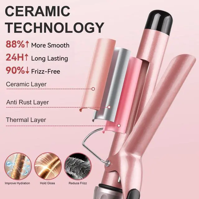 Alt view image 2 of 7 - Hair Curling Wand 1.25Inch Curling Iron, Professional Ceramic Hair Curler Wand with Heat-Resistant Glove, Dual Voltage