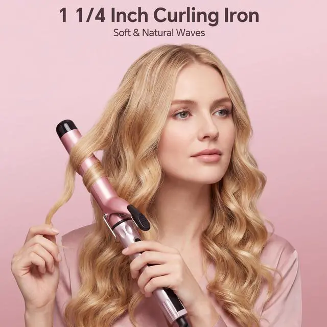 Alt view image 7 of 7 - Hair Curling Wand 1.25Inch Curling Iron, Professional Ceramic Hair Curler Wand with Heat-Resistant Glove, Dual Voltage