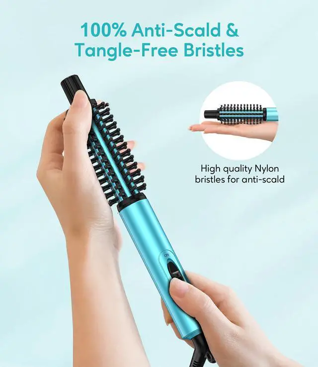 Alt view image 6 of 7 - Mini Thermal Brush, Curling Iron 3/4 Inch, Heated Round Brush for Volumizing and Small Curls, Travel Size Hot Brush for Short & Thin Hair, Dual Voltage, One Heat 392°F, Touch-ups, Blue