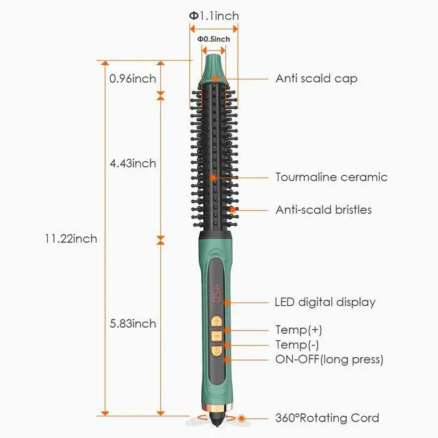 Alt view image 7 of 7 - Mini Thermal Round Brush, 1/2 Inch Barrel Volume Heat Styling Brush for Men and Women Short Thin Curly Straight Hair, Heated Curling Iron,12 Temperature Setting (1.1 Inch with Bristles)
