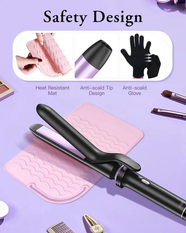 Alt view image 6 of 7 - 5 in 1 Curling Iron, Curling Wand Set with Thermal Brush, Flat Iron Hair Straightener, 3 Ceramic Irons (0.35"-1"), 13 Adjustable Temps, Hair Curler Waver with Heat Resistant Mat, Glove, Clip