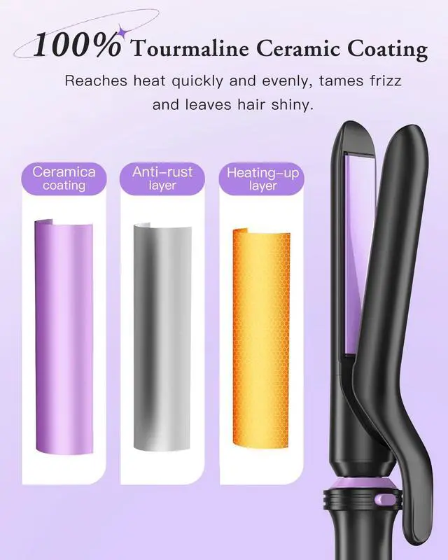 Alt view image 7 of 7 - 5 in 1 Curling Iron, Curling Wand Set with Thermal Brush, Flat Iron Hair Straightener, 3 Ceramic Irons (0.35"-1"), 13 Adjustable Temps, Hair Curler Waver with Heat Resistant Mat, Glove, Clip